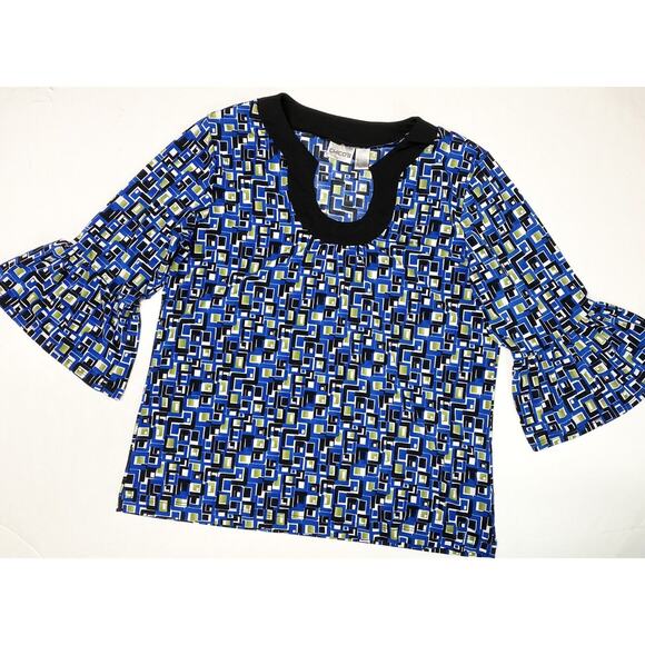 Chicos Blouse Sz 3 (US 16 / XL) Womens 3/4 Bell Sleeve Retro Multicolor EUC - Picture 1 of 8